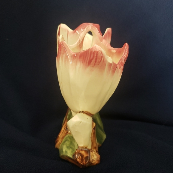 Rare McCoy Double Tulip Crocus Art Pottery Vase White Dark Pink USA - Picture 4 of 8